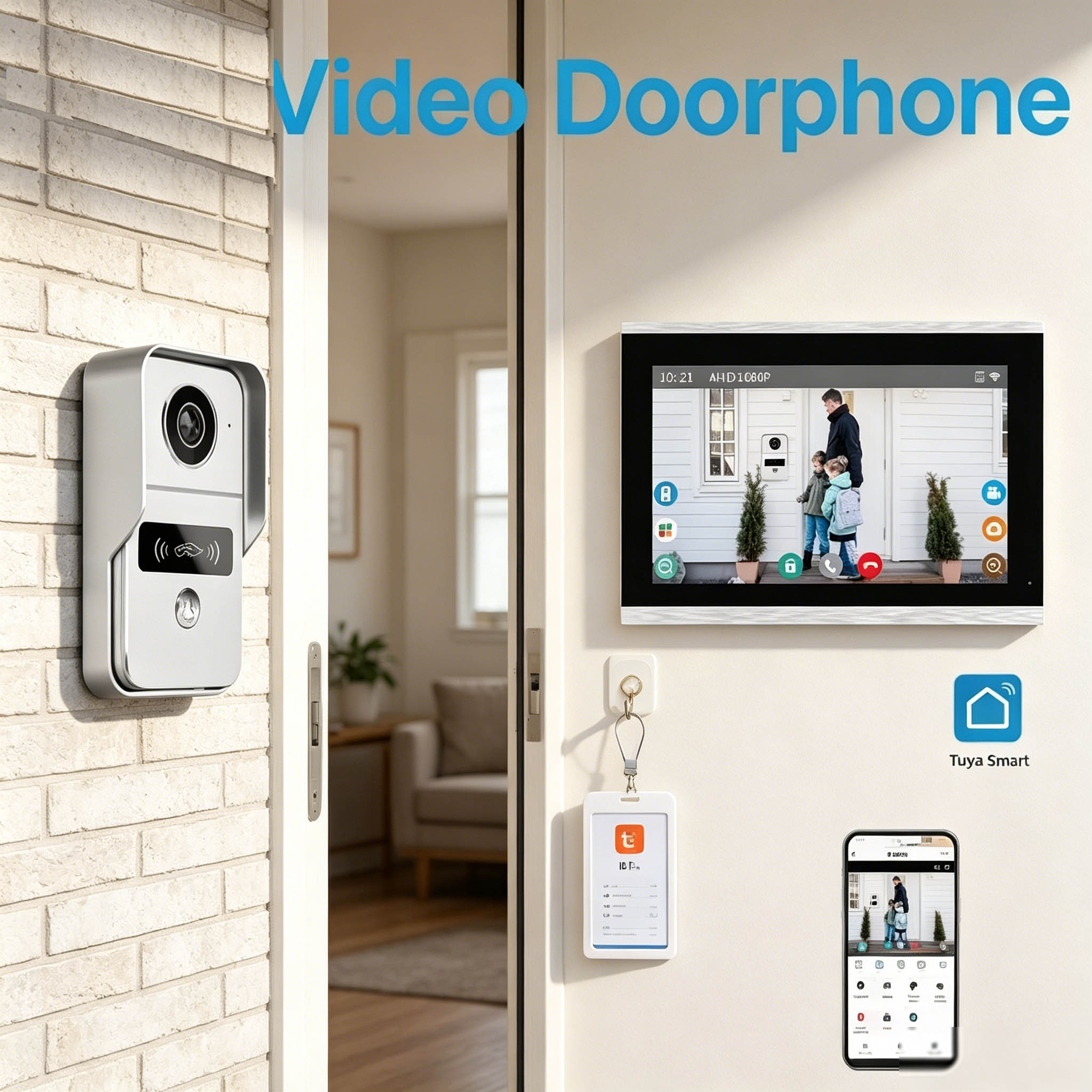 Wifi Doorbell Camera - Interphone de porte, 10,1 pouces, couleur