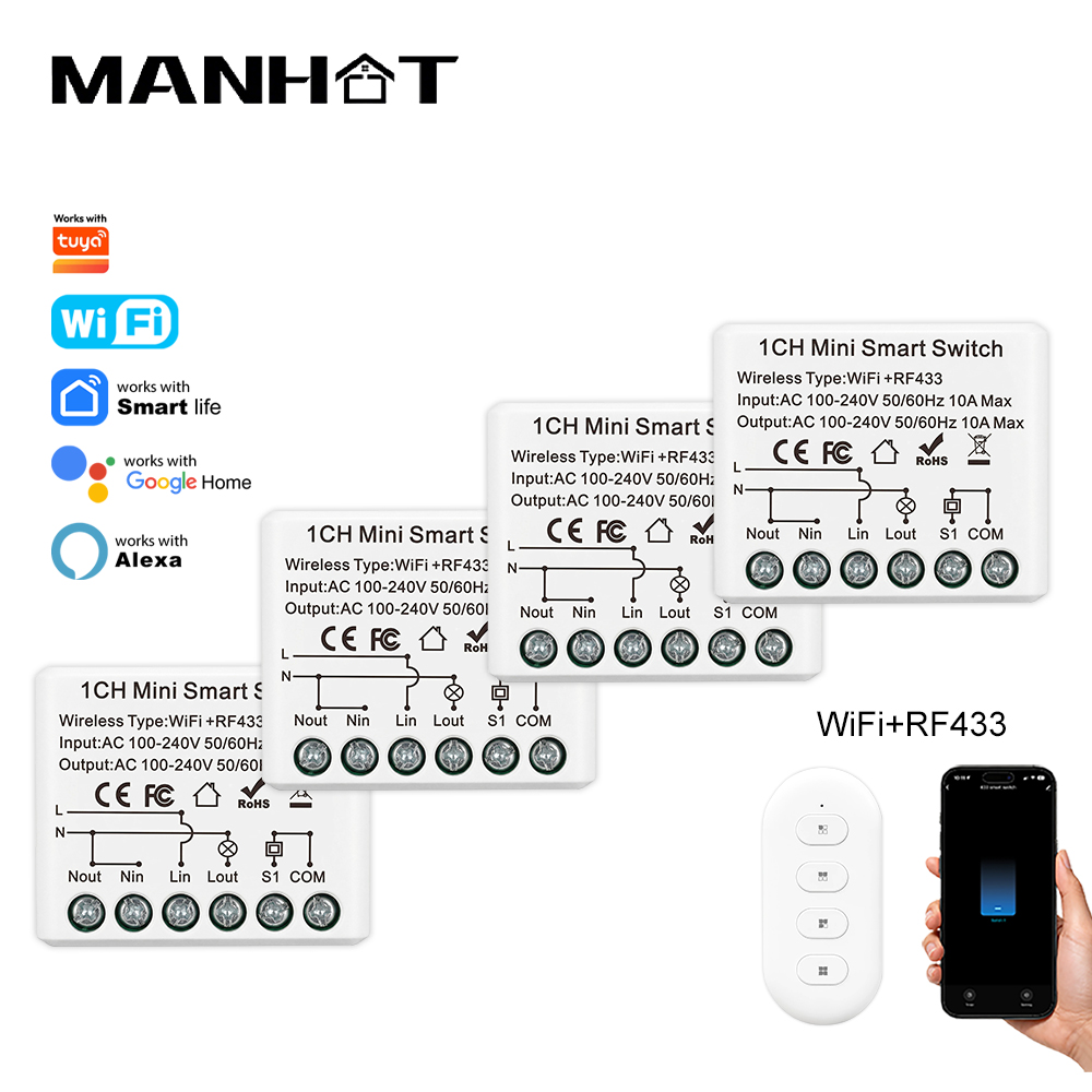 Smart Home Tools - Mini-interrupteur intelligent WIFI 10A, télécommande sans